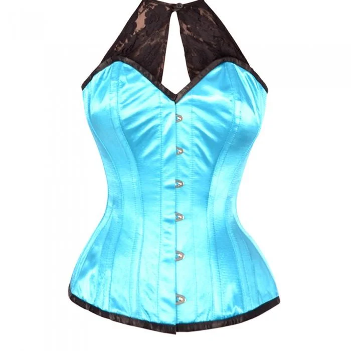 convertible strap bralettes for dressesKeziaah Turquoise Satin Corset with Lace Halterneck