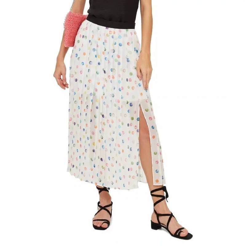 Women's Maxi SkirtsPleated Polka Dot Skirt In White