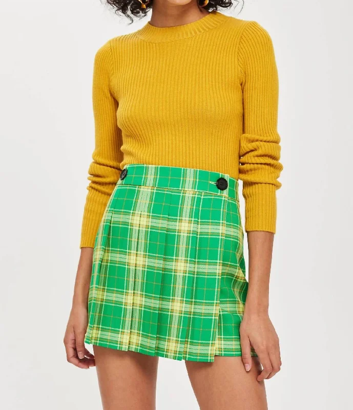 Women's Warm SkirtsTartan Pleated Wrap Mini Skirt In Green