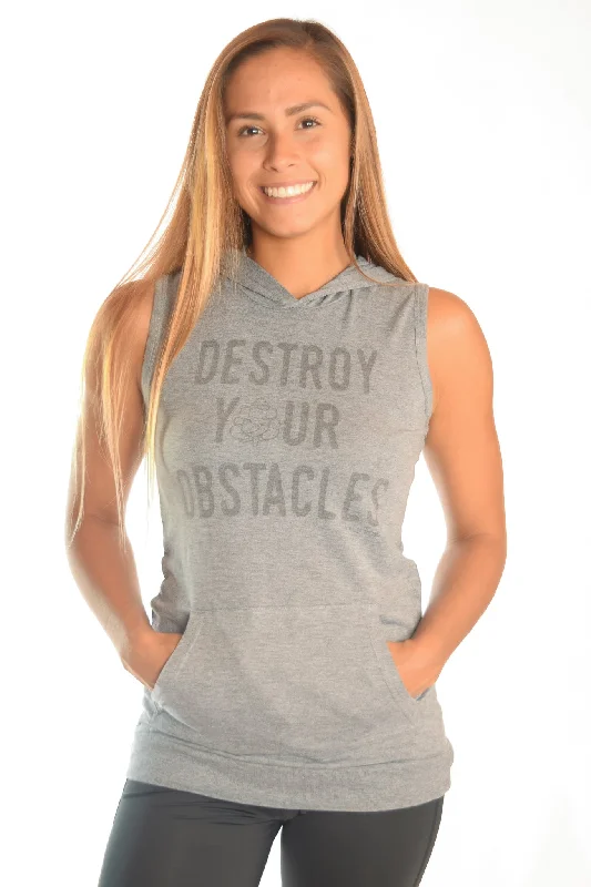 Women's Hooded Sweatshirts with Fitted WaistSleeveless Triblend Hoodie  With Destroy Your Obstacles