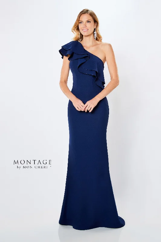 Women's Rounded-Neck DressesMontage 221975 Ruffle One Shoulder Crepe Gown