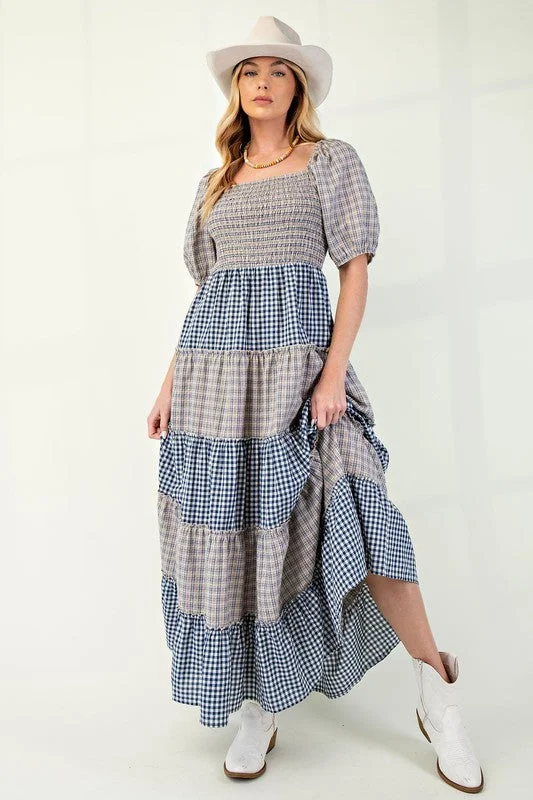 Women's Wrap DressesJESSIE PLAID MIX TIERED MAXI DRESS