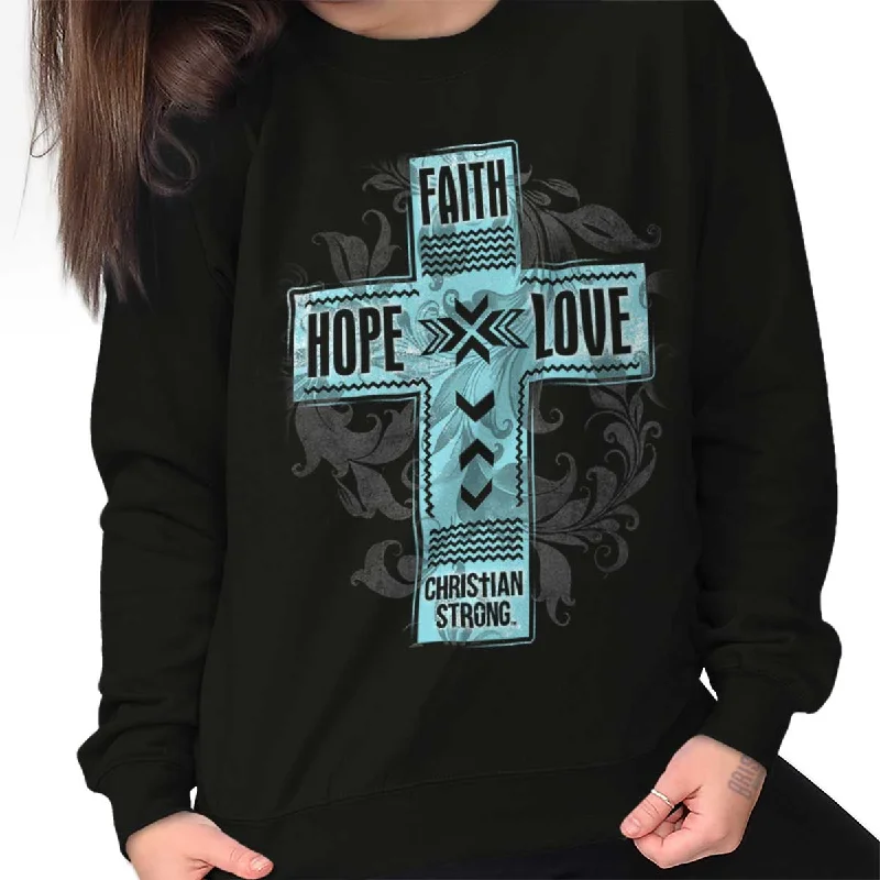 Women's Hooded Sweatshirts with Welt PocketsFaith Hope Love Crewneck Sweatshirt