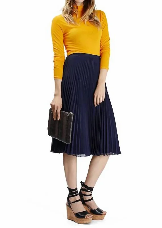 Women's Square Hem SkirtsPleated Midi Skirt In Navy