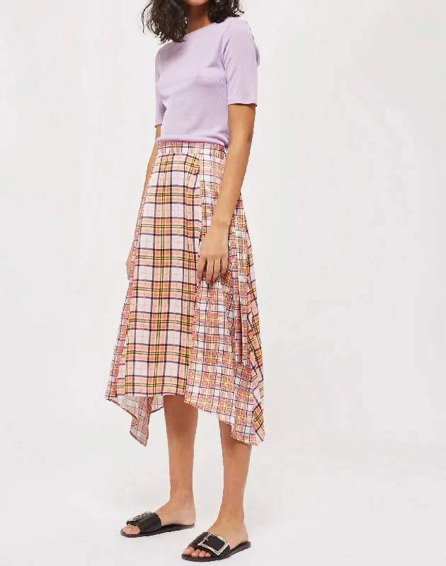 Women's Minimalist SkirtsAsymmetrical Plaid Midi Skirt In Multicolor