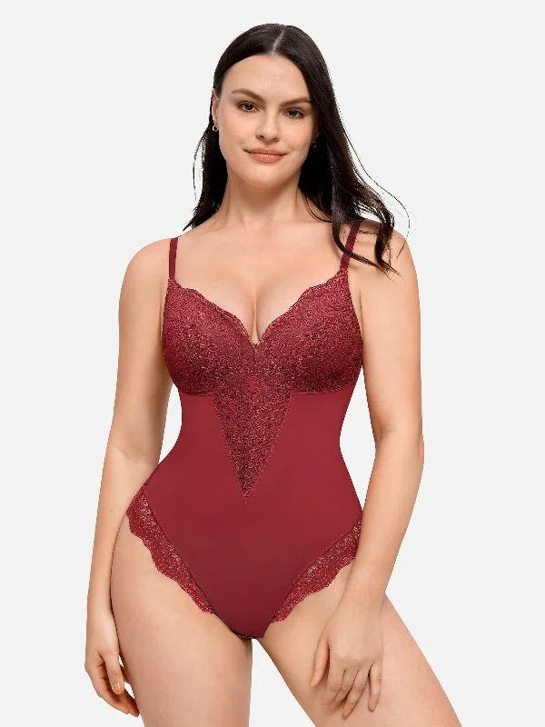 wireless maternity bras with sleep functionFeelingirl Low-back Ultra-versatile Lace Bodysuit