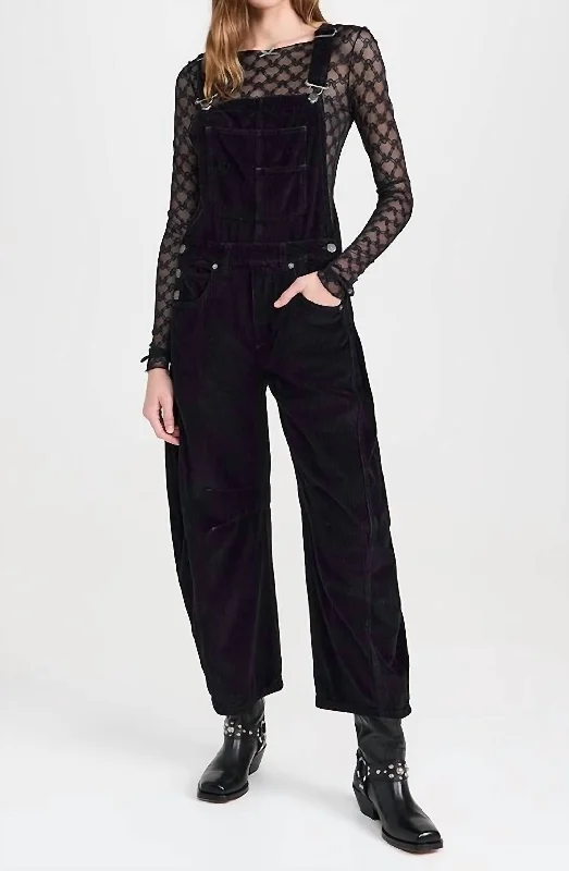 Women's Jodhpurs with Wide CollarGood Luck Corduroy Overalls In Black