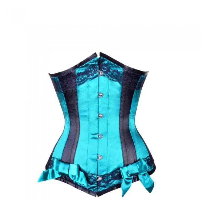 lingerie sets with matching robesDrake Turquoise Satin Underbust With Black Panels