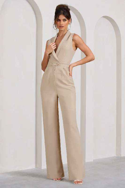 Women's Jumpsuits with Low CollarEndure | Tall Stone Tailored Sleeveless Wide-Leg Jumpsuit