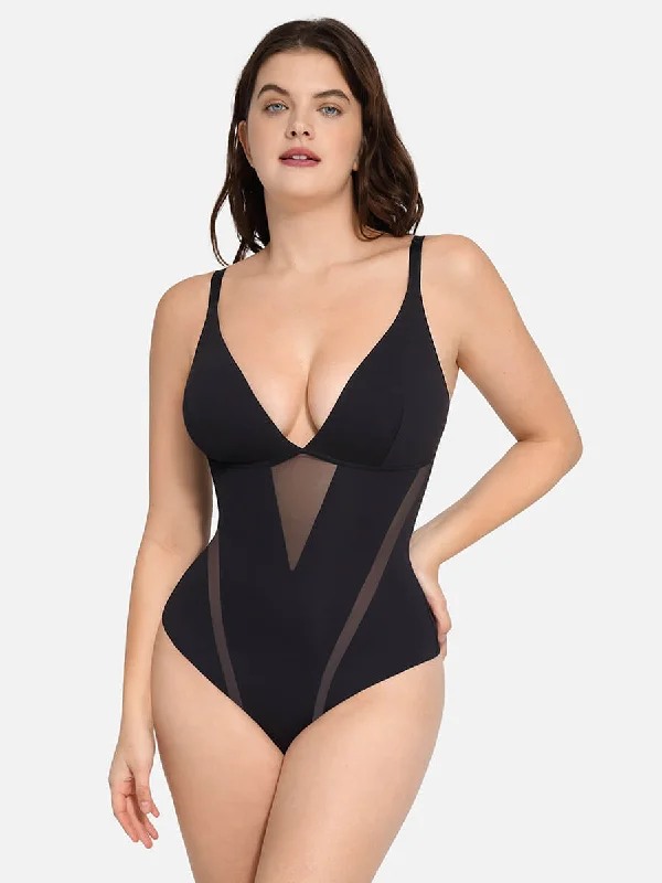 eco-friendly organic cotton pantiesFeelingirl Deep V-Neck Thong Bodysuit