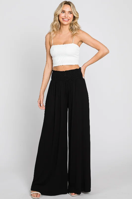 Women's CulottesBlack Smocked Waist Flowy Pants