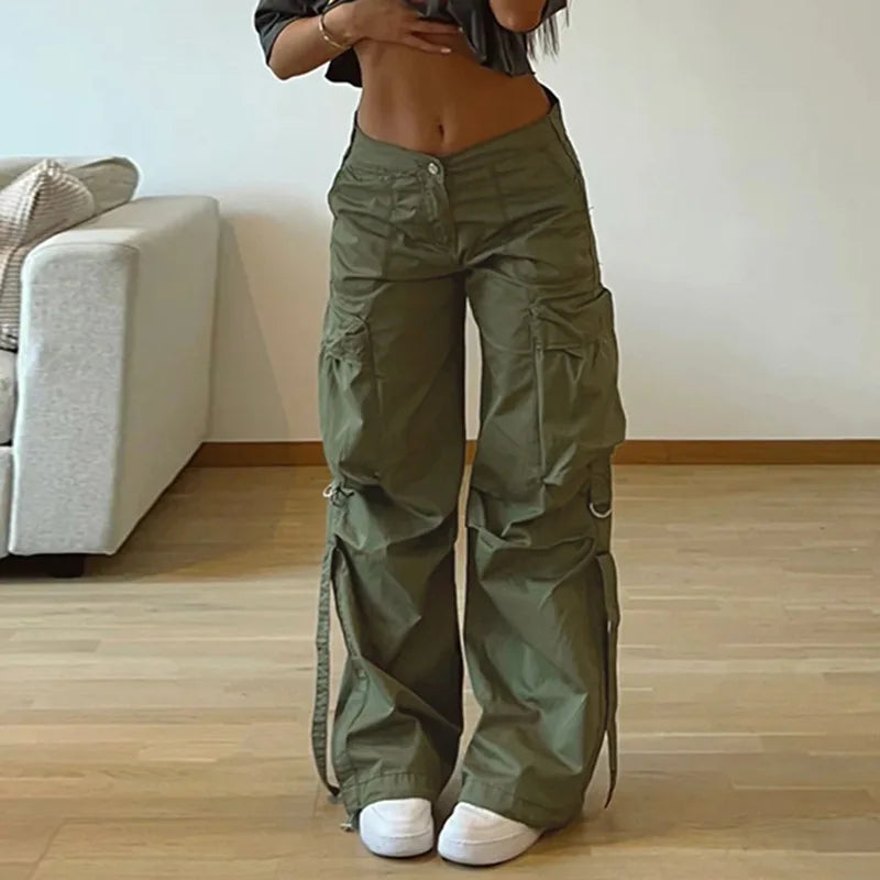 Women's Jodhpurs with U-Shaped NeckWomen Harajuku Streetwear High Waist Hip Hop Wide Leg Y2k Oversize Vintage Pants