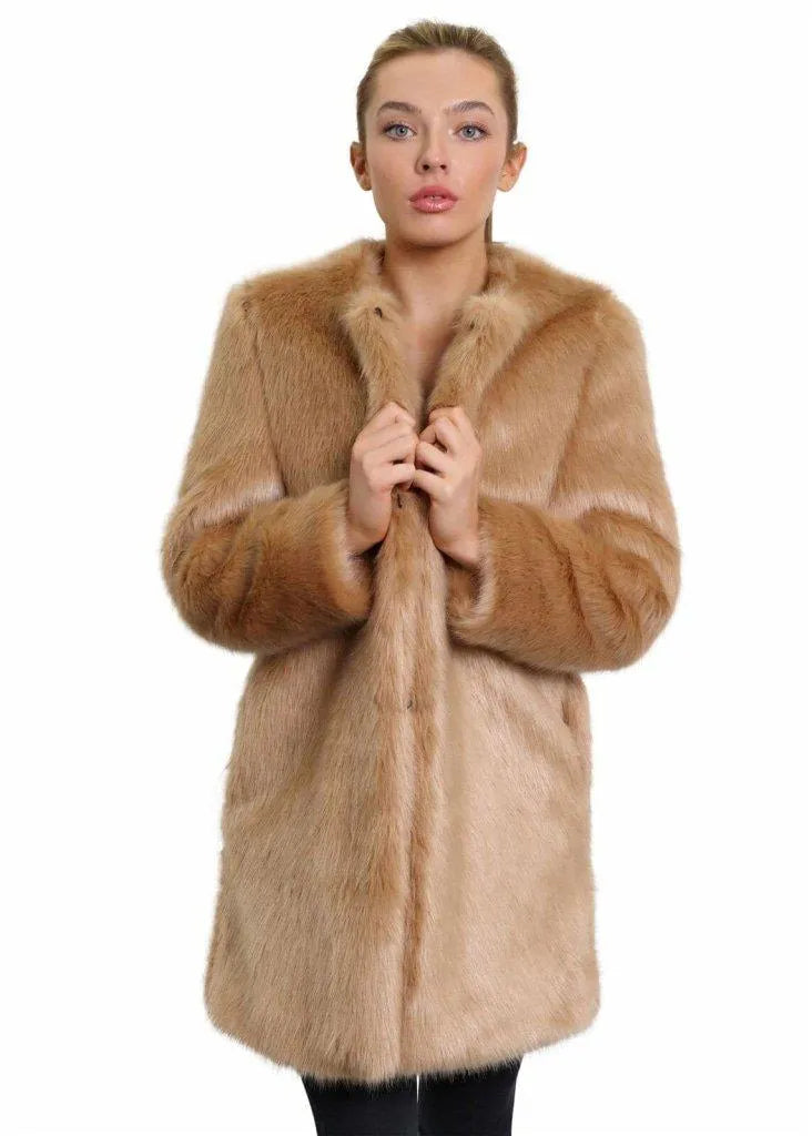 Women's Coats with Fur Trimmed ButtonsDe La Creme Womens Faux Fur Classic Coat