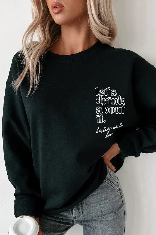 Women's Hooded Sweatshirts with Warm Fabric"Let's Drink About It" Graphic Sweatshirt (Black)