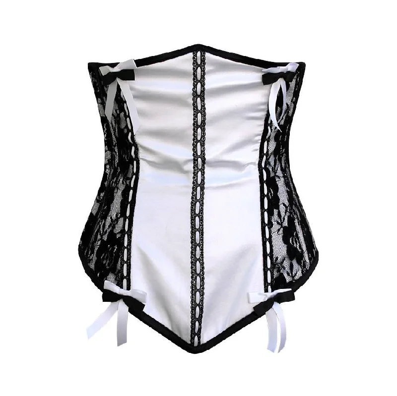 seamless lace hipster pantiesRoma White Satin Underbust Corset With Black Net & Bow