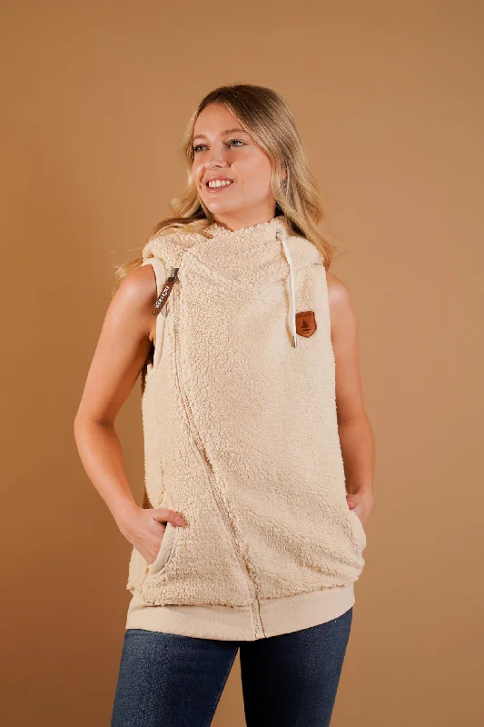 Women's Hooded Sweatshirts with Welt PocketsDani Sherpa Ivory Hoodie Vest