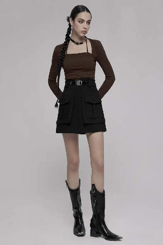 Women's Leather SkirtsWomen's Collect Waist A Line Black Half Personality Casual Women Mini Functional Buckle Decoration Skirt