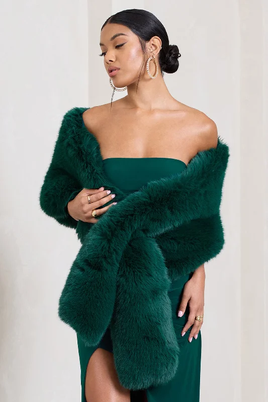 Women's Jumpsuits with Mandarin CollarSoftly | Green Faux Fur Pull-Through Shawl