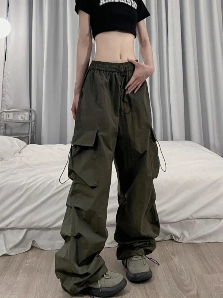 Women's JeggingsWomen Cargo Parachute Pants Y2k Vintage Streetwear High Waist Joggers Baggy Wide Leg Pants