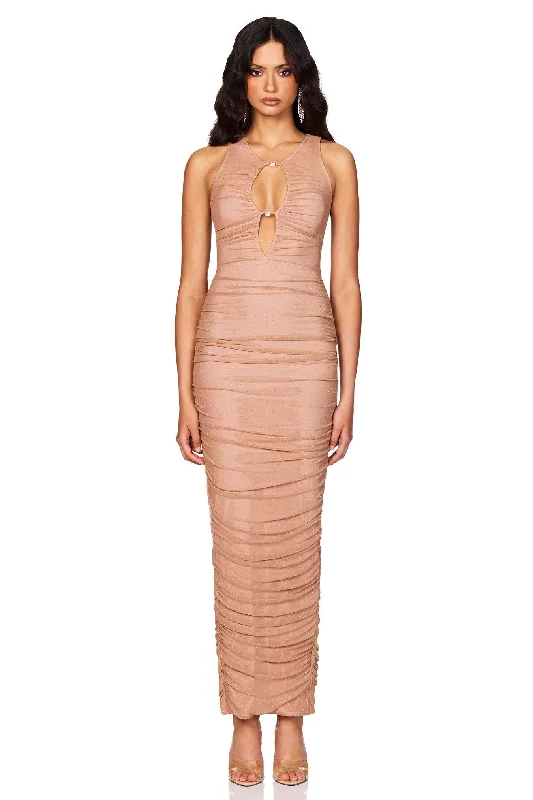 Women's High Collar DressesNookie Crystal Halter Maxi Dress - Nude