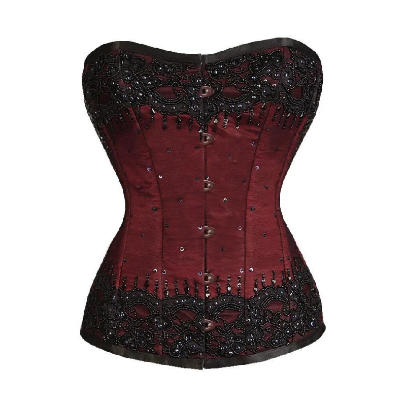 floral lace lingerie with matching robesCaritta Maroon Satin Overbust Couture Corset