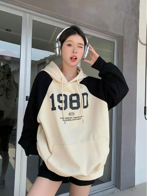 Women's Hooded Sweatshirts with DrawstringsY2K Oversized Patchwork Hoodie