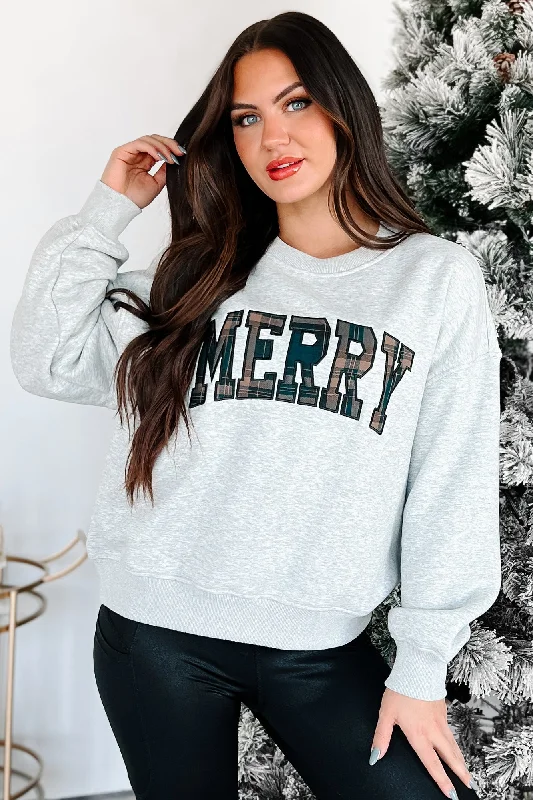 Women's HoodiesOn The Cute List Graphic "Merry" Sweatshirt (Heather Grey)