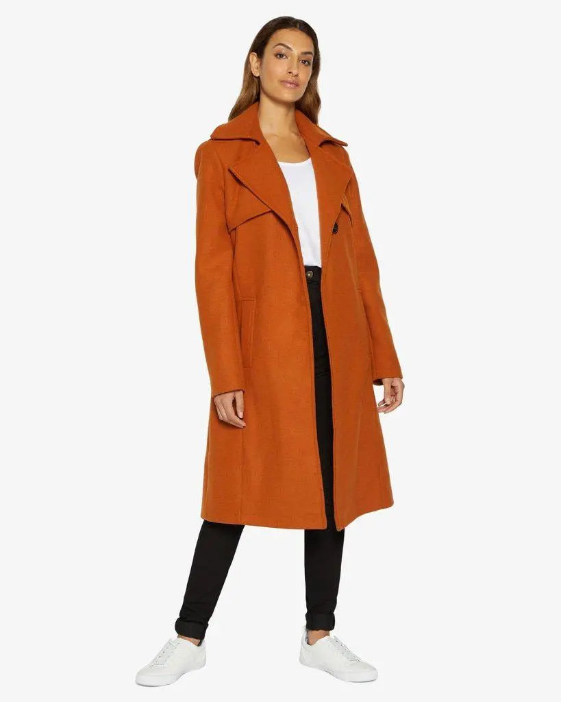 Women's Coats with Fur Trimmed ZipperDina Lapel Collar Duster Coat With Belt