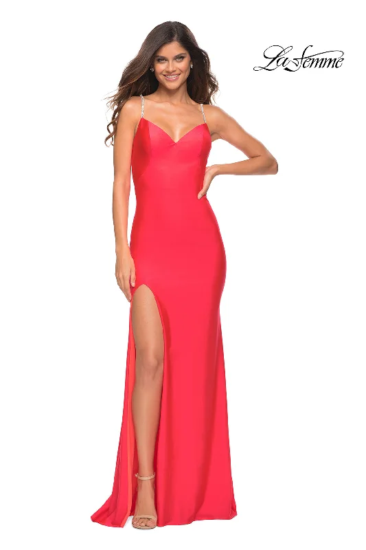 Women's Pencil DressesLa Femme 30602 Sweetheart Gown with Rhinestone Straps with Leg Slit