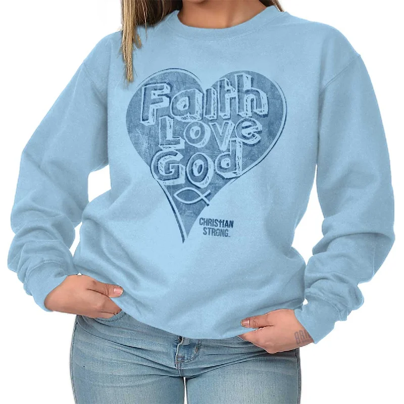 Women's Hooded Sweatshirts with Velcro ClosureFaith Love God Crewneck Sweatshirt