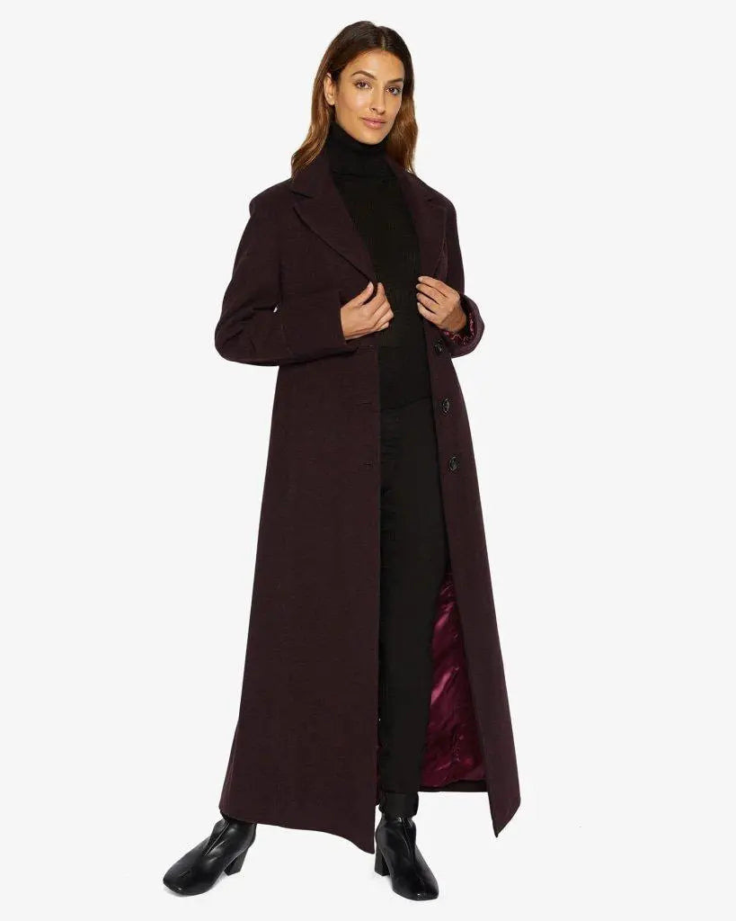 Women's Coats with Fur Trimmed ZipperSlim Fit Wool Blend Longline Maxi Coat (1816)