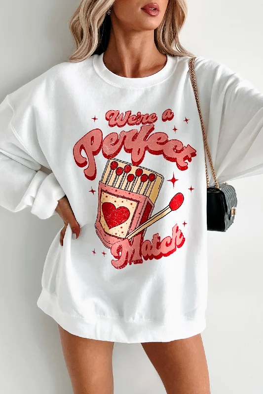 Women's Hooded Sweatshirts with Magnetic Closure"We're A Perfect Match" Graphic Sweatshirt (White)