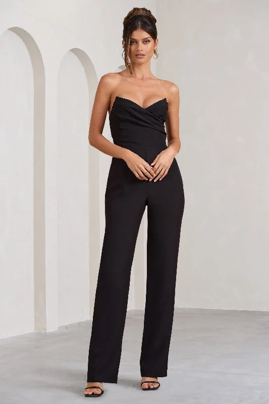 Women's Jumpsuits with Lapel CollarBellezza | Black Bandeau Corset Wide Leg Jumpsuit