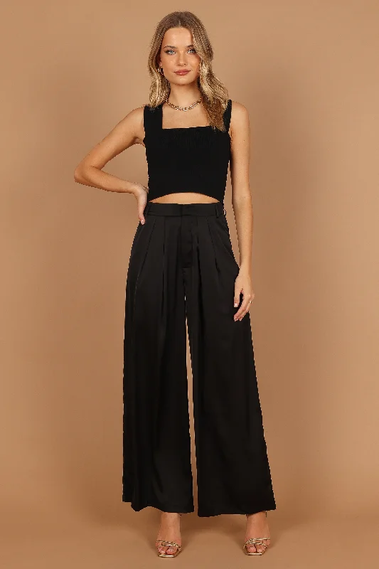 Women's Skinny JeansWellington Wide Leg Satin Pant - Black