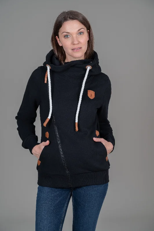 Women's Hooded Sweatshirts with Thermal FabricAthena Black Full-Zip Hoodie