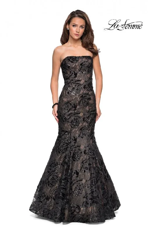 Women's U-Shaped Collar DressesLa Femme 27178 Strapless Mermaid Gown with All-over Sequin Embellished Lace