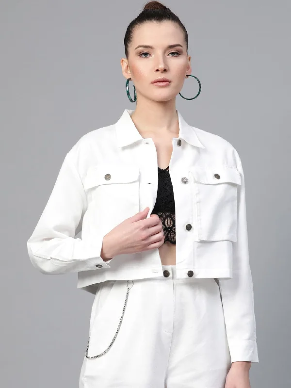 Women's Coats with Fur Trimmed CollarWhite Boxy Denim Jacket