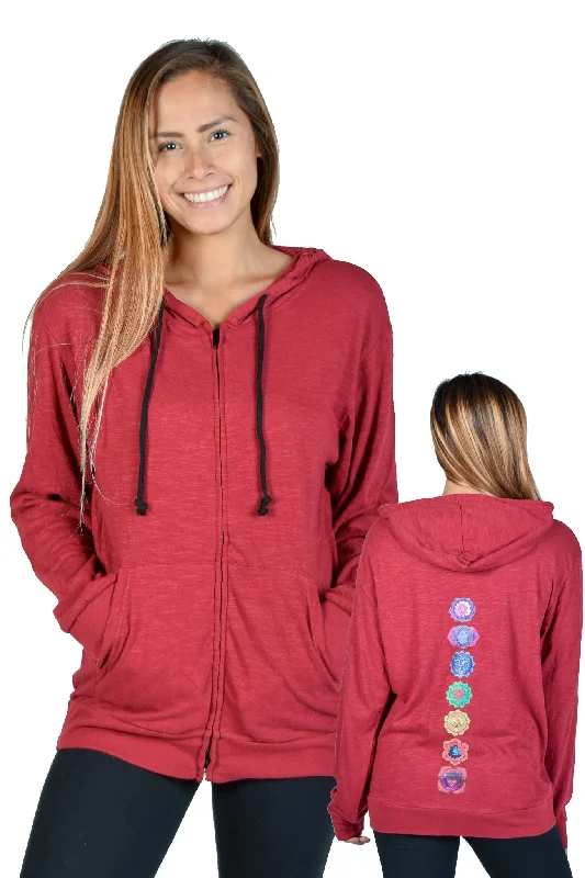 Women's Hooded Sweatshirts with Knit LiningLong Sleeve Zip Up Chakra Hoodie