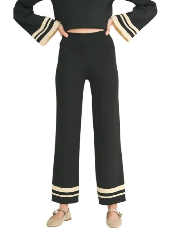 Women's Jodhpurs with Lapel CollarMood Shift Stripe Detail Pants In Black/cream