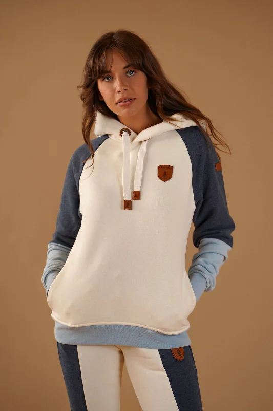 Women's Hooded Sweatshirts with Satin LiningFlores Navy/Oatmeal hoodie