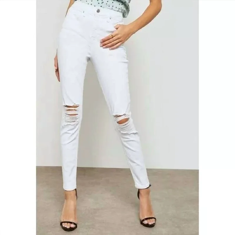 Women's Straight-Leg PantsHigh Rise Ripped Jamie Moto Skinny Jeans In White