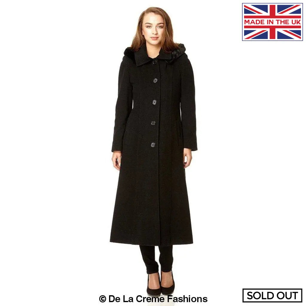 Women's Coats with Fur Trimmed BeltWool Blend Faux Fur Trim Hooded Long Coat