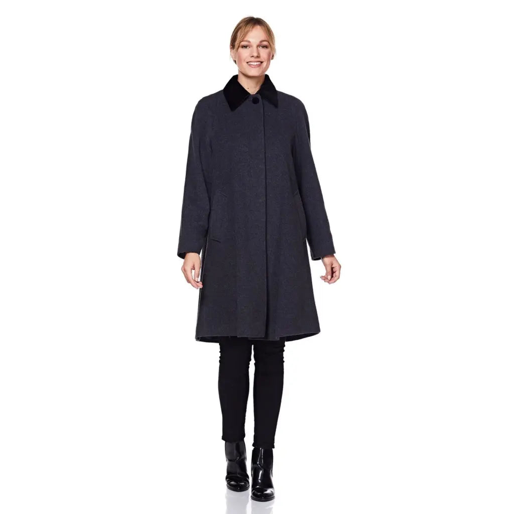 Women's Rain CoatsWool Blend Oversized Velvet Trim Swing Coat (8026)