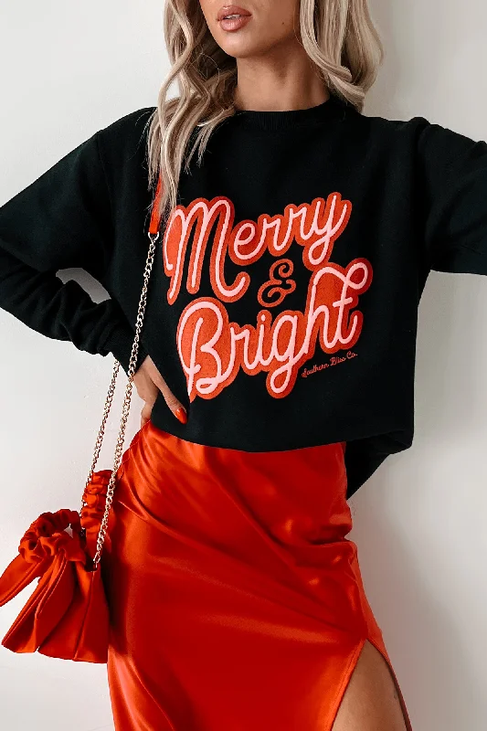 Women's Hooded Sweatshirts with Plaid LiningAlways "Merry And Bright" Graphic Sweatshirt (Black)