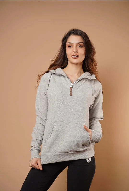 Women's Hooded Sweatshirts with High WaistFaith Half-Zip Hoodie in Light Heather Grey