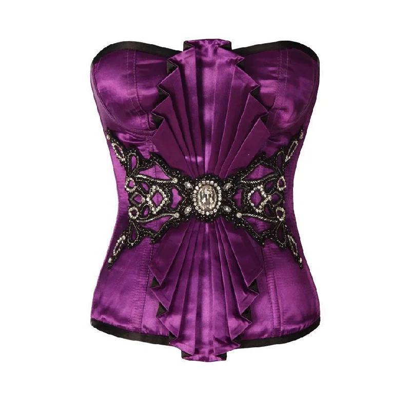 stretch lace bodystockingsKyalin Purple Satin Overbust Couture Corset