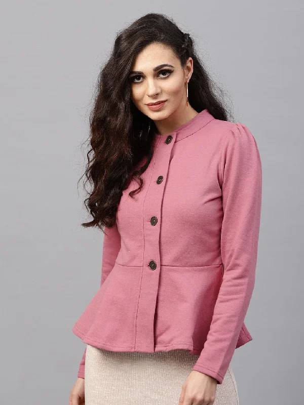 Women's Down CoatsPink Fleece Peplum Jacket