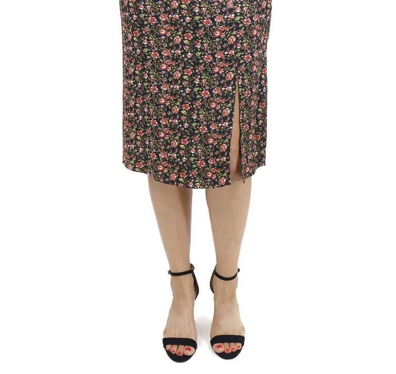 Women's Cotton SkirtsSatin Midi Floral Skirt In Black