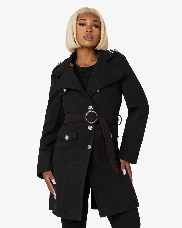 Women's Coats with Fur Trimmed BeltHigh Neck Belted Military Style Coat (1502)