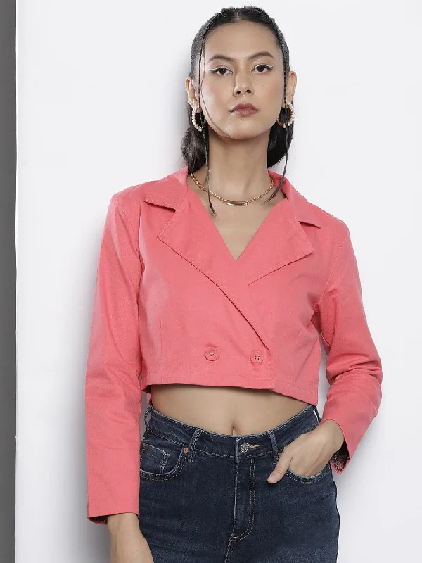 Women's Coats with BeltWomen Pink Twill Crop Blazer